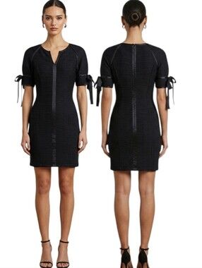 SHANI Black Satin Trimmed Mini Sheath Cocktail Dress - Size 4